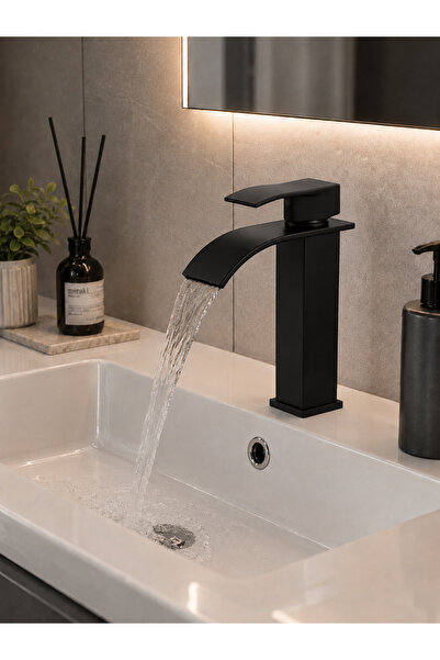RALKEN Lüx Kare Lavabo Bataryası Mat Siyah – Şelale Akışlı Kare Gövde Modern ...