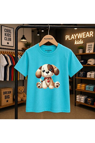 playwear Knitted Doge Printed 100% Children's Unisex T-Shirt 5 6 -7 8-9 10 -1...