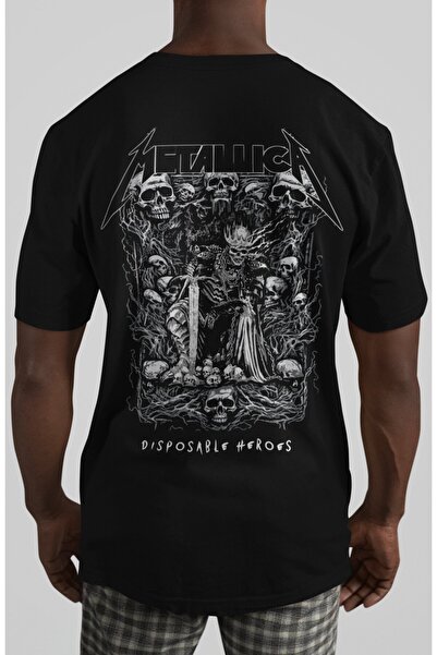 SEVBANO Tricou oversize unisex cu imprimeu pe spate Metallica Rock Metal Musi...