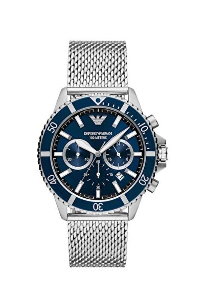 Emporio Armani Ανδρικό Ρολόι 43mm Χρονογράφος Μπαταρίας με Ασημί Μεταλλικό Μπ...