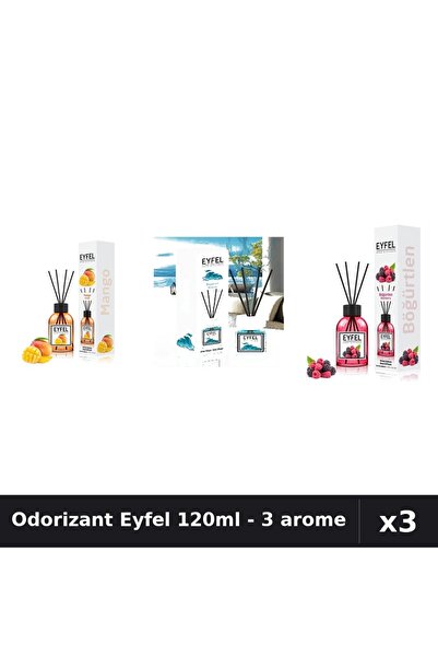 Eyfel Set 3 Odorizant Camera cu Betisoare - Mango, Ocean, Fructe Pădure 120ml