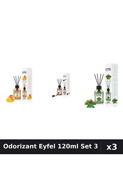 Eyfel Set 3 Odorizant Camera cu Betisoare - Mango, Vanilie, Pin Menta 120ml