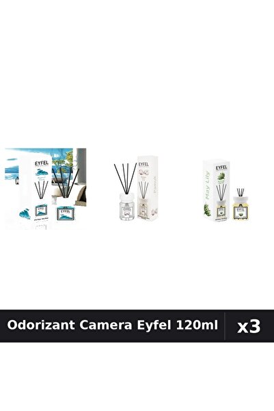 Eyfel Set 3 Odorizant Camera cu Betisoare - Ocean, Bumbac, Lacramioare 120ml