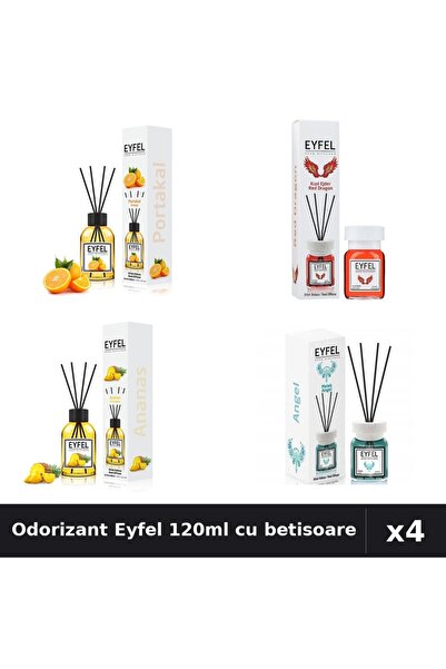 Eyfel Set 4 Odorizante Camera cu Betisoare 120ml - Portocala, Red Dragon, Ana...