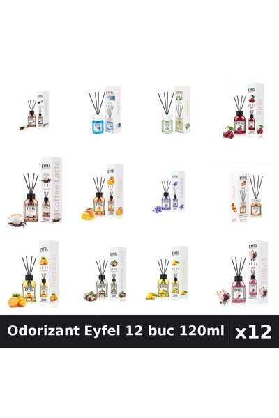 Eyfel Set 12 Odorizante Camera cu Betisoare - Arome Asortate Vanilie, Lavanda...
