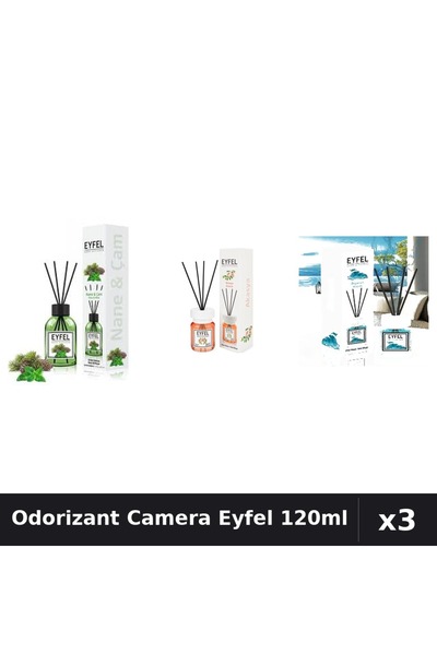 Eyfel Set 3 Odorizant Camera cu Betisoare - Acacia, Ocean, Pin Menta, 120ml