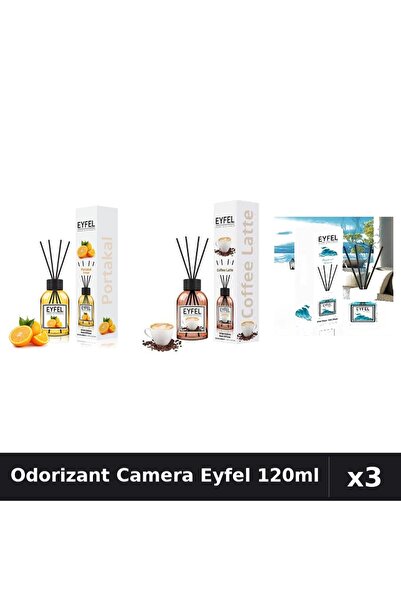Eyfel Set 3 Odorizante Camera cu Betisoare - Cafea, Ocean, Portocala 120ml
