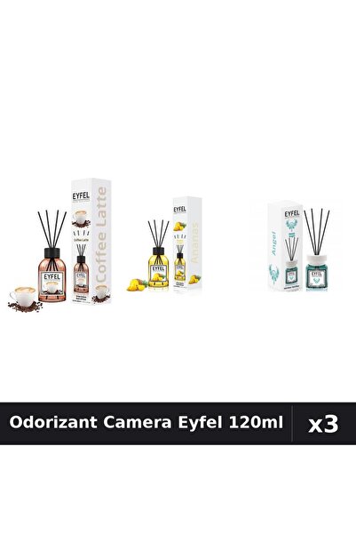 Eyfel Set 3 Odorizant Camera cu Betisoare - Cafea, Ananas, Angel 120ml