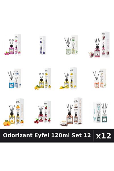 Eyfel Set 12 Odorizante Camera cu Betisoare - 12 Arome Asortate, Trandafir, Z...