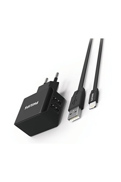 Philips DLP2502L Duvar Şarj Cihazı & MFI Lisanslı Lightning Kablo, Siyah