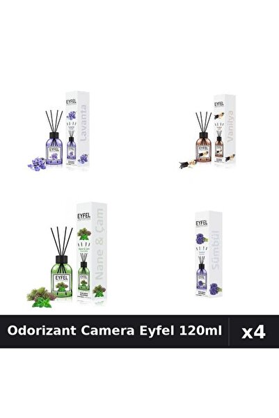 Eyfel Set 4 Odorizant Camera cu Betisoare - Lavanda, Vanilie, Pin Menta, Zamb...