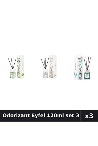 Eyfel Set 3 Odorizante Camera cu Betisoare 120ml - Angel, Bumbac, Iasomie