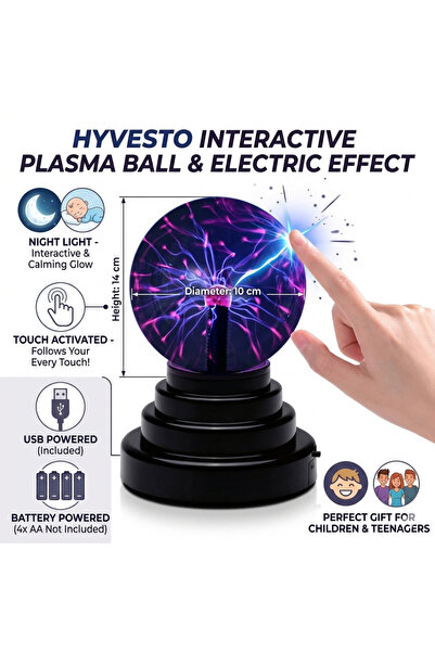 HYVESTO Sfera cu Plasma si Efect Electric, Inaltime 14 cm, Diametru 10 cm, La...