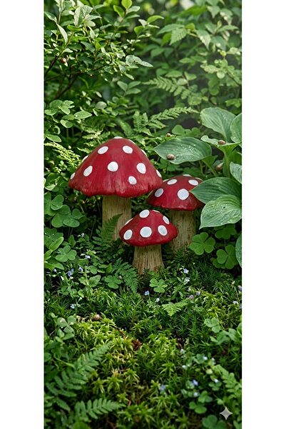 Dekoromi Dekoratif ve İç ve Dış Mekan Mantar Heykel Biblo (21X6 - 14X12 - 11X...