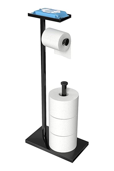 The Bros Black Toilet Paper Holder Stand with Phone Shelf, Bathroom Toliet De...