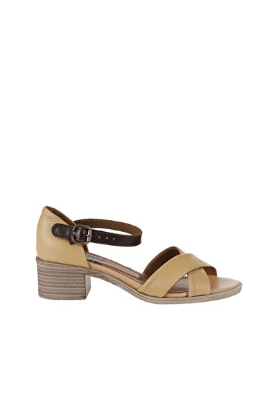 BUENO Shoes Bej Kahve Deri Kadın Topuklu Sandalet 01wy4802