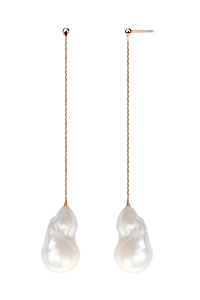 Lisa&Co. Silver Earrings Baroque Pearls on Chain Yellow gold plated silver / ...