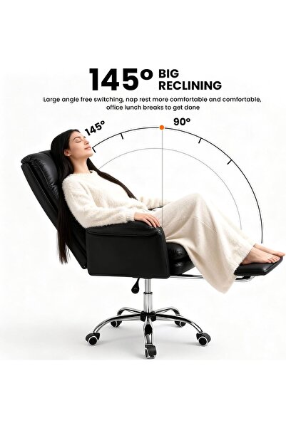 HI-FINE Office Chair with Foot Rest, Office Desk Chair with Adjustable Lumbar Support and Wheels, Padded