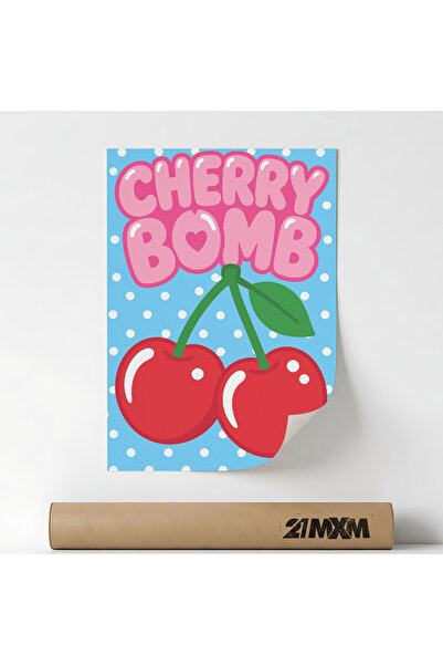21mxm Poster Decorativ Tematică Fruit Pop Art - 'Cherry Bomb', Material Texti...
