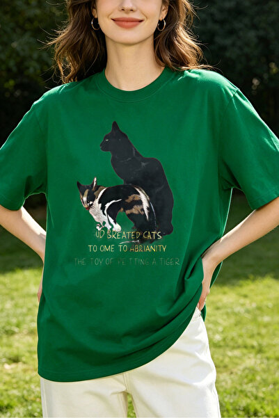 Fleck Womens T Shirts Cats And Tiger Graphic Print Casual Loose Fit Oversized...