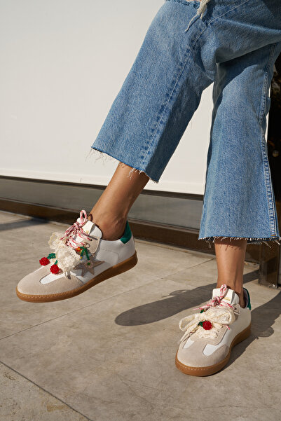 ANGELİNA JONES MENO KADIN BEYAZ GERCEK DERI SUET CHARM DETAYLI ITALYAN SNEAKER