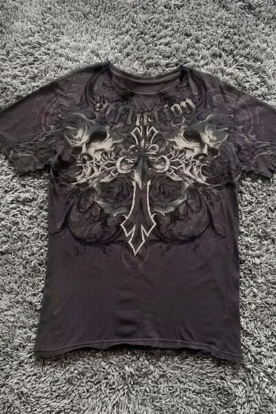 İsra Ayyıldız Moonstar Collection Antrasit Affliction Double Skull Cross Y2K ...
