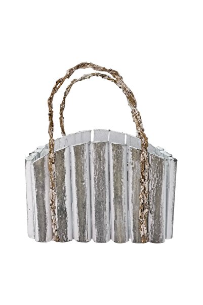 AFO Square Wooden Basket with White Vine Handles 24cm