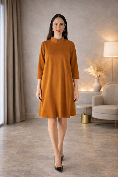 La Roma Scent Your Story Rochie Eleganta Dama Caramiziu cu Guler Inalt – Stil...