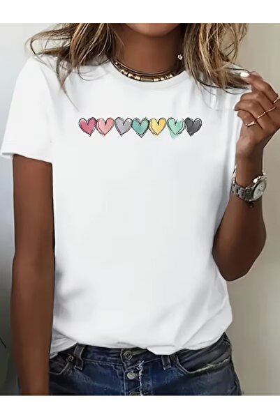 PAVRO Unisex Άνετο T-shirt με μικτό σχέδιο και στάμπα