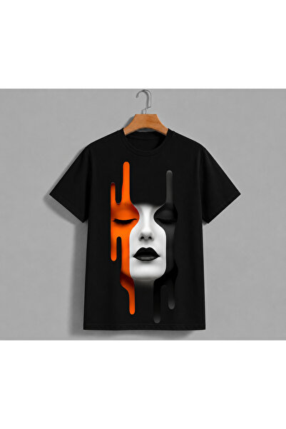 VODEXA Tricou oversize unisex cu imprimeu FACIAL PAINTED, 100% bumbac, croial...