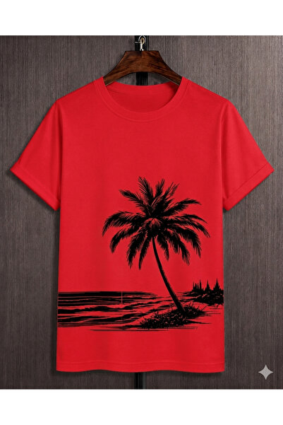 VODEXA Unisex Oversize T-Shirt Palm Tree on the Beach Printed 100% Cotton T-S...