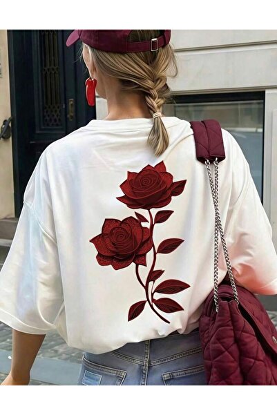 LELVANİ TRICOU DE DAMĂ CU GULER ROTAT, CU IMPRIMEU TRANDAFIRI ROȘII