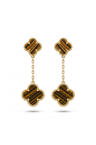 Generic Gold-Tone Clover Chain Earrings for Women - Triple Four Leaf Clover D...