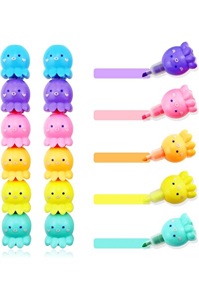 Arabest 12-Piece Octopus Shaped Highlighters,Colorful Pastel Stackable Marker...