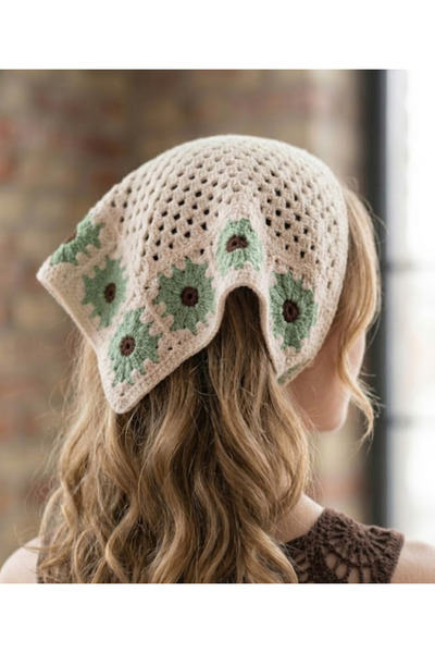 FioraWear Tığ İşi Görünümlü Çiçek Motifli Bandana/Saç Bandı
