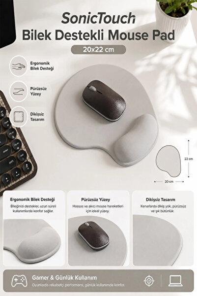 SonicTouch Mouse Pad with Wrist Support 20X22Cm Gray Drop Type Smooth Surface...