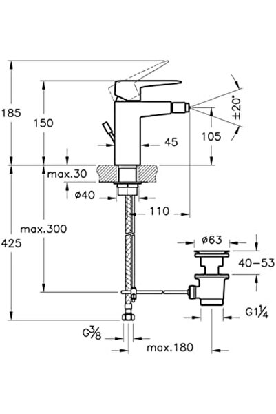 Yıldızan Terra Organik Root Square A42736 Bidet Faucet, Siphon Operated, Chro...