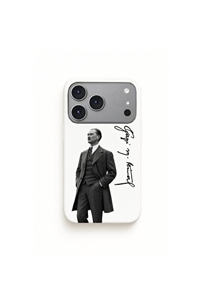 DEMİNA iPhone 17 Pro Max Uyumlu Atatürk İmzalı Tasarım Baskılı İçi Kadife Lan...