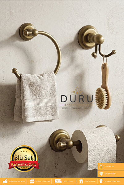 DURUBANYOCONCEPT DURU 3'LÜ BANYO SETİ HAVLULUK-BORNOZ ASKILIĞI-WC KAĞITLIĞI P...