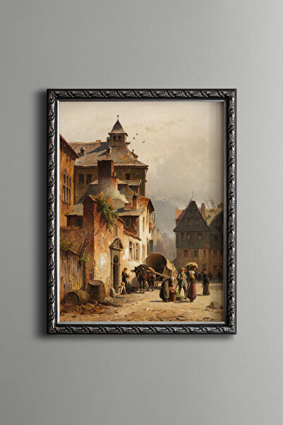 epiqart Historic European Street - Vintage Patterned Frame - Slim Model