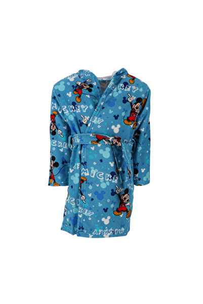 Disney Mickey Mouse Mickey Mouse Happy Blue Microfiber Hooded Bathrobe