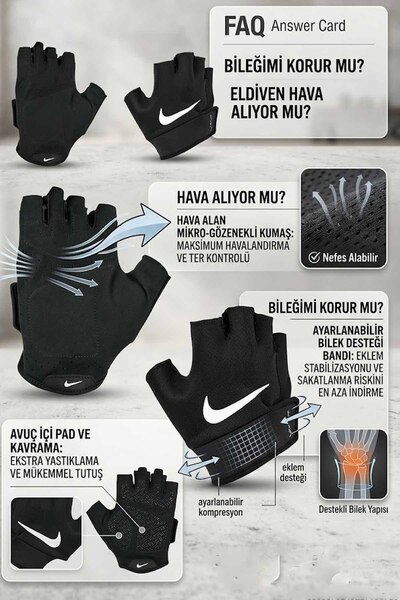 Nike Premium Ağırlık ve Fitness Eldiveni - Ayarlanabilir Bilek Destekli Spor Eldiveni