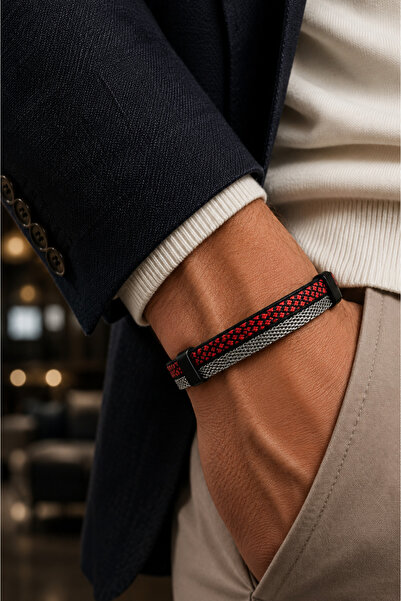 Jack Ferrero Luxury Men's Collection Steel Lock Leather Bracelet