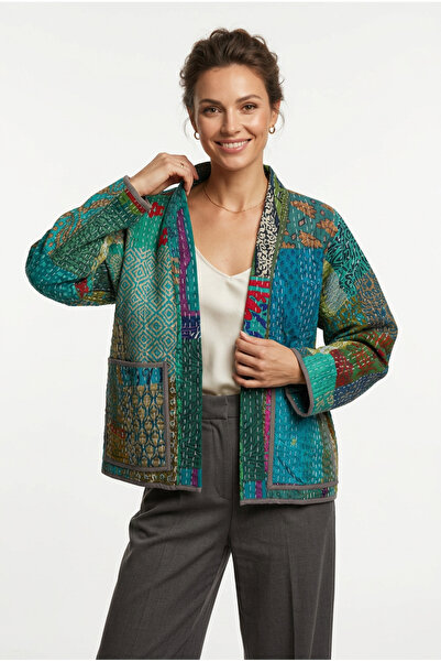 OEM Hand-stitched reversible Cotton kantha jacket One Size