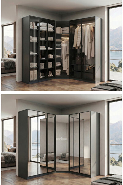 CANBAZ FURNİTURE Esla modüllü köşe 6 cam kapaklı %100 MDF (KURULUM DAHİL)