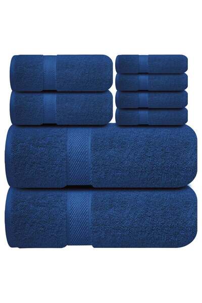 Genrics AASHZ Premium Blue Bath Towels Set - [Pack of 8] 100% Cotton Highly A...