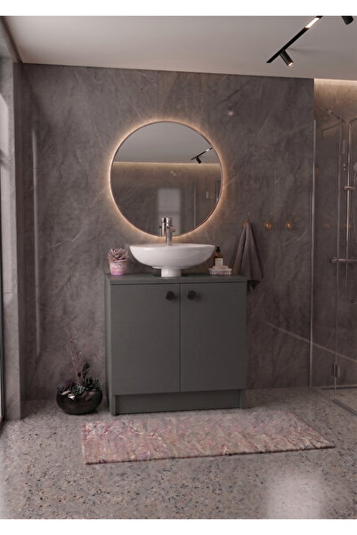 EGN WOODS Antrasit Lavabo Altı Banyo Dolabı - 2 Kapaklı 2 Bölmeli Modüler Depolama Dolabı