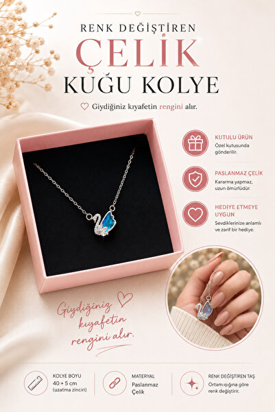 enyessaccessory RENK DEĞİŞTİREN ÇELİK KUĞU KOLYE - KUTULU GÖNDERİM