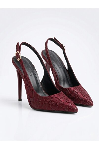 afra shoes Dalida Burgundy Patent Leather Lace Detailed Heels