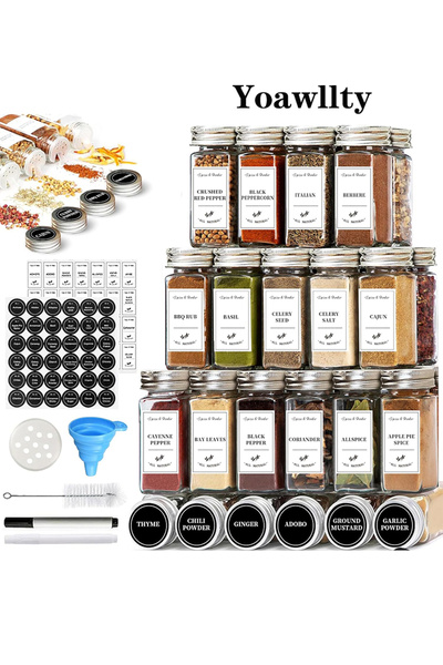Yoawllty 24Pcs Spice Jars with Metal Caps, Labels, Shaker Lids, Collapsible F...